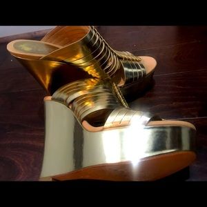 Authentic Coach Gold Wedge Shoe - Sz 11